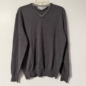 Luigi Baldo Mens V-Neck Merino Fine Gauge Wool Sweater Made in Italy Dark Gray M